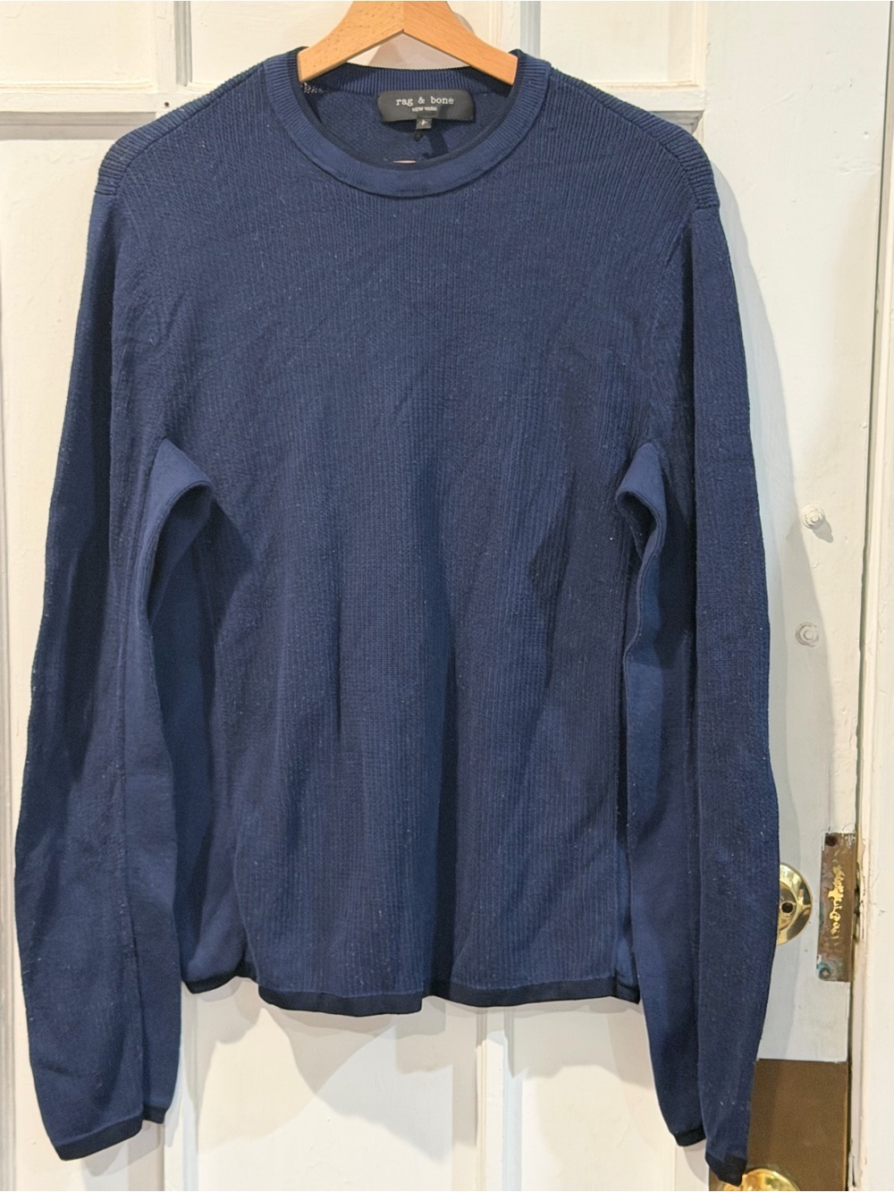 rag & bone Navy Textured Ribbed Crewneck Sweater